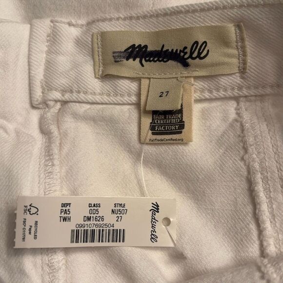 Madewell women’s Fluted Midi Skirt in Tile White denim distressed hem Sz 27 NWT - Picture 6 of 10